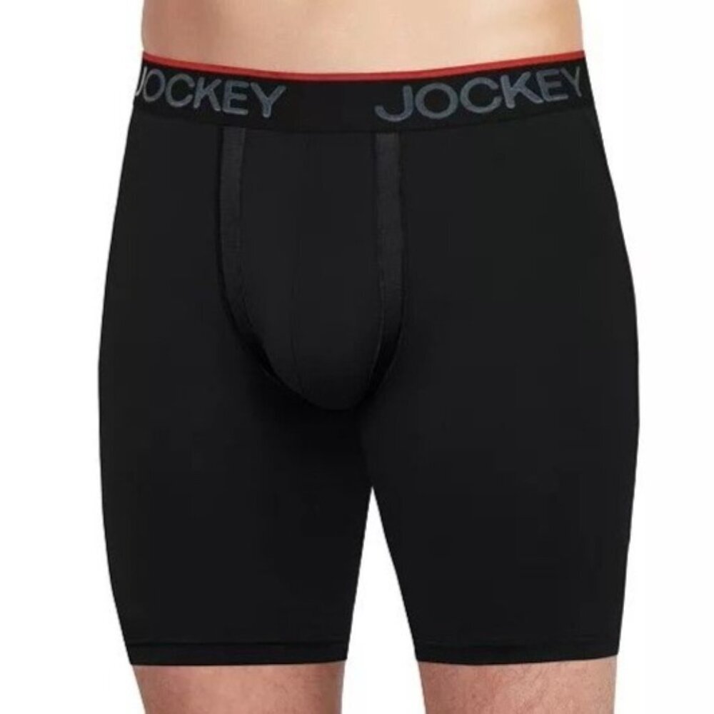 Mens Jockey Chafe-Proof Pouch Microfiber Long Leg Boxer Briefs Large Black NEW